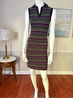 Brooks Brothers Navy Sleeveless Striped Polo Dress